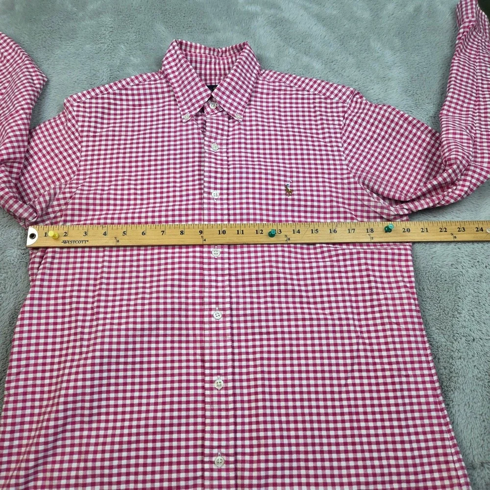 Ralph Lauren Gingham Button Down Mens M Long Sleeve Pony Logo Pink White Plaid